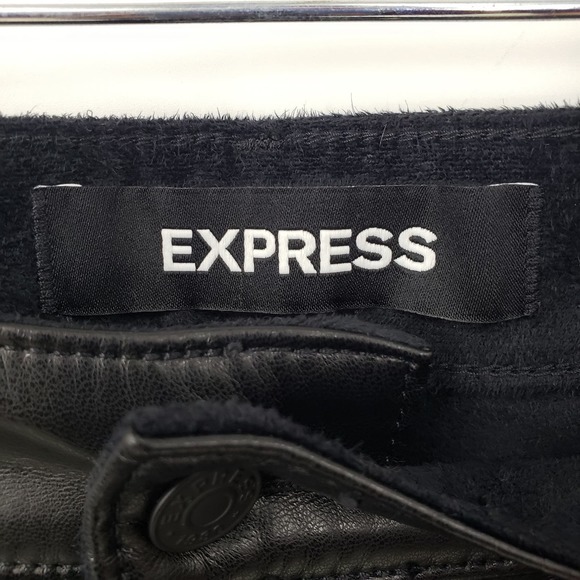 Express Vegan Leather Pants 12L LONG Faux Super High Rise Cropped Straight Black - Picture 11 of 12